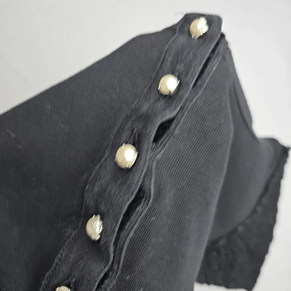 Dolce & Gabbana Women Black Shirt Size 44 Pearl Button Closure Lace Sleeve US 8